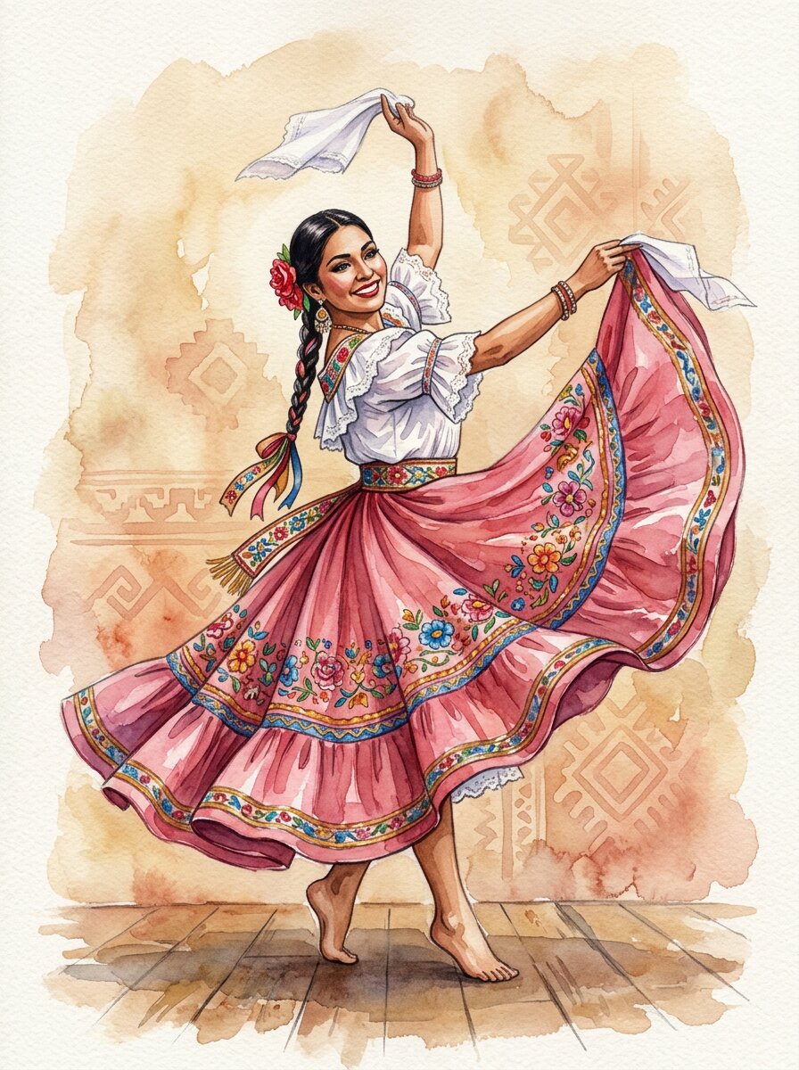 Bailarina de Tondero - ilustración acuarela